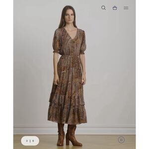 $225 Lauren Ralph Lauren Women's Paisley Crinkle Georgette Dress Size 10 Preppy